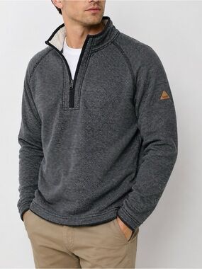 Orvis Men’s L Sherpa Lined Quarter Zip Gray Textured Fleece Pullover